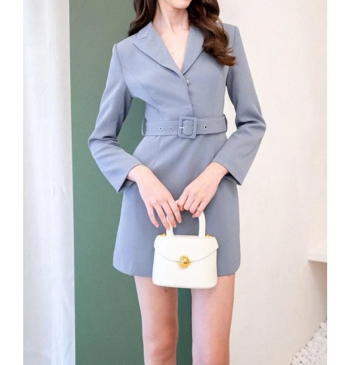 EMPORIA BLAZER WORK DRESS IN GREY BLUE