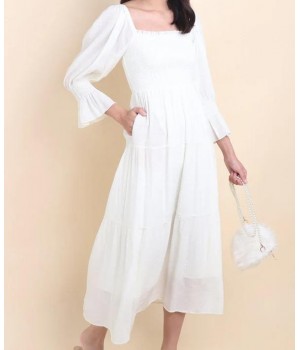 MEADOW SMOCKED MAXI DRESS IN MILKY WHITE